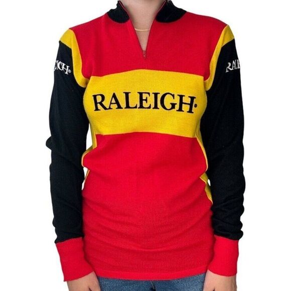 Vintage Raleigh Womens Wool Blend Cycle Quarter Zip Jersey Sz 4 Made in Italy - Picture 1 of 9